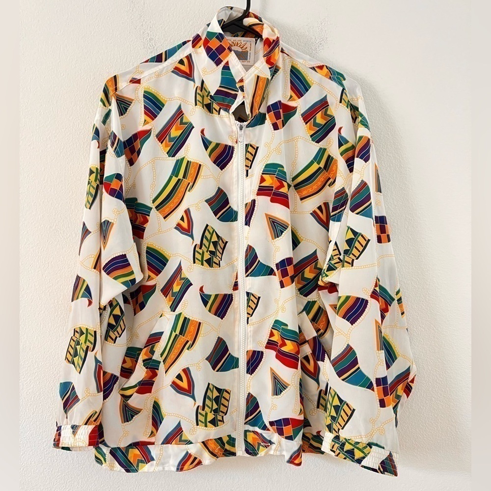 Vintage Solare Sporta White Zip Up Flags Yacht Nautical Rope Jacket Small